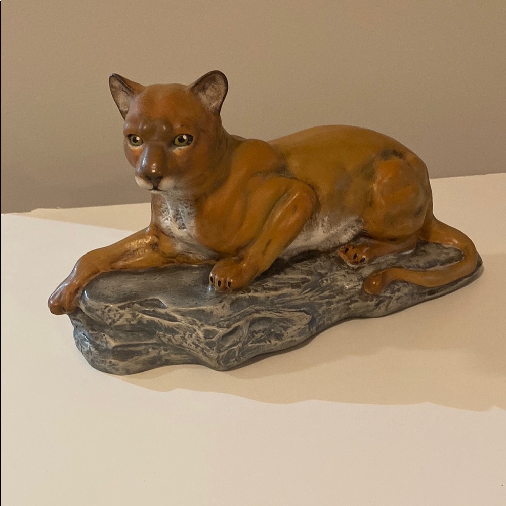 Vintage Hand Painted Ceramic Cougar Figurine